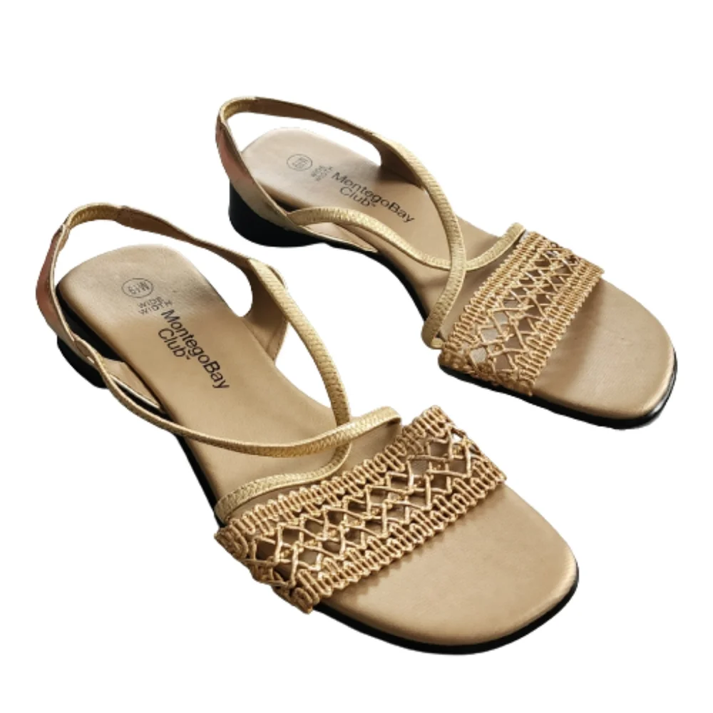 Montego Bay Club Gold Wide Width Strappy Sandals Size 6.5 Women's - Picture 2 of 9